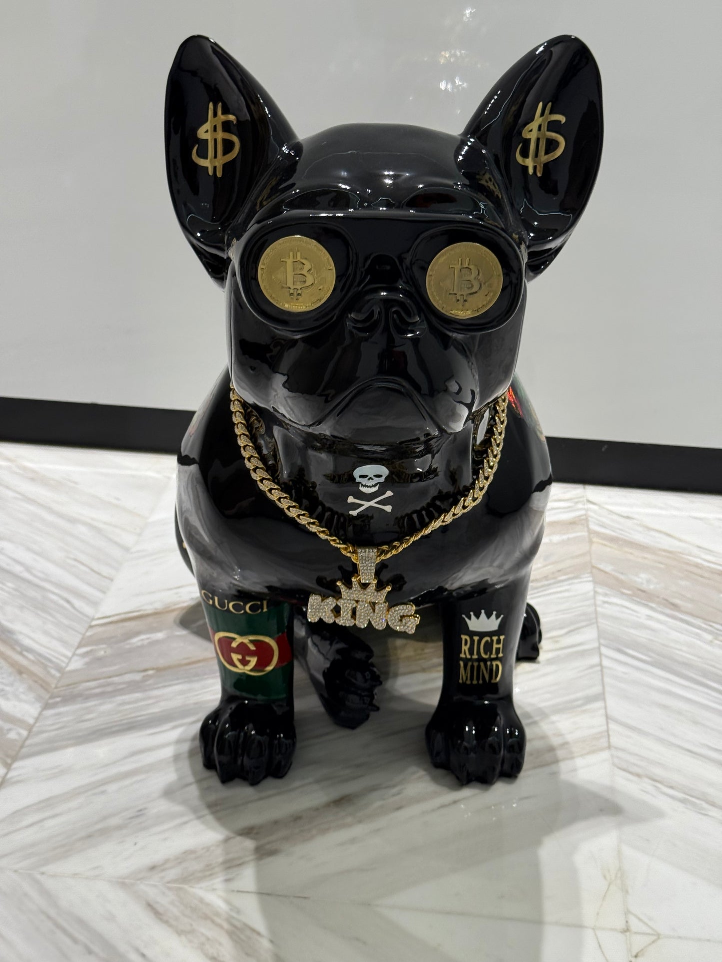 Black Gucci Dog Sculpture with Designer Accents