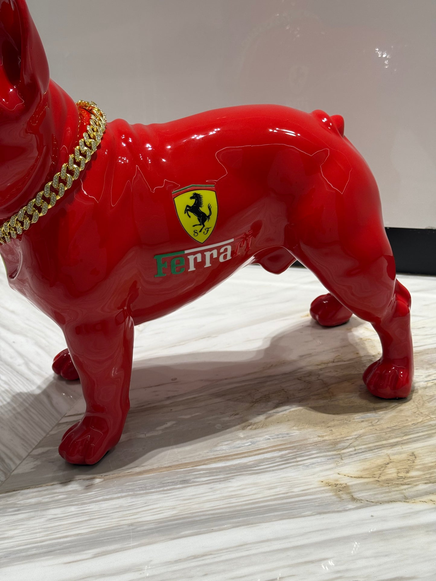 Red Ferrari Dog Sculpture with Designer Accents