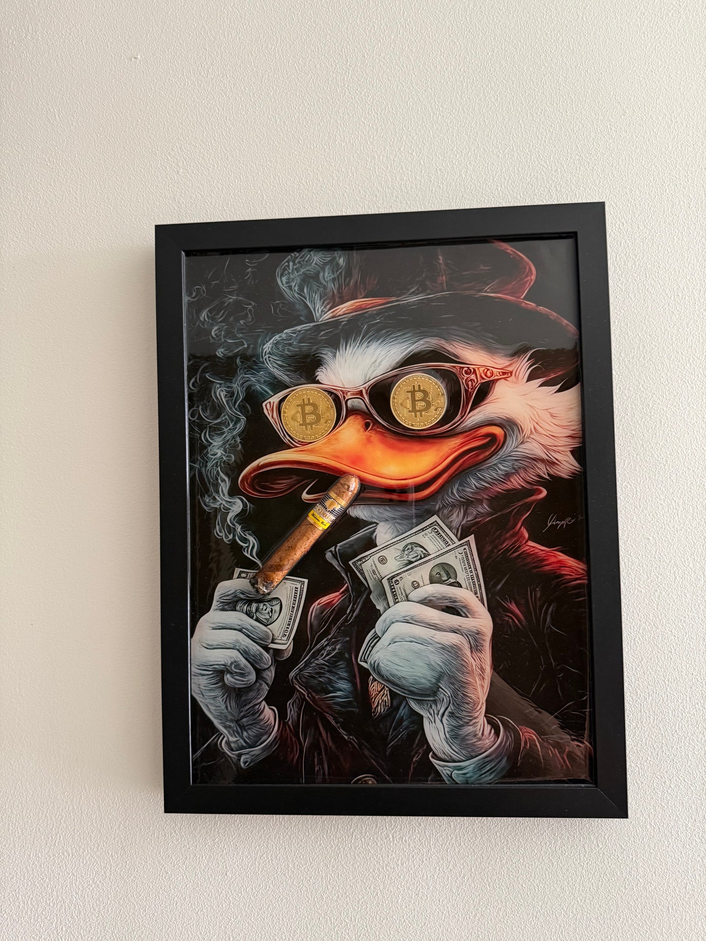 Smoking Duck with Cigar Art Frame black