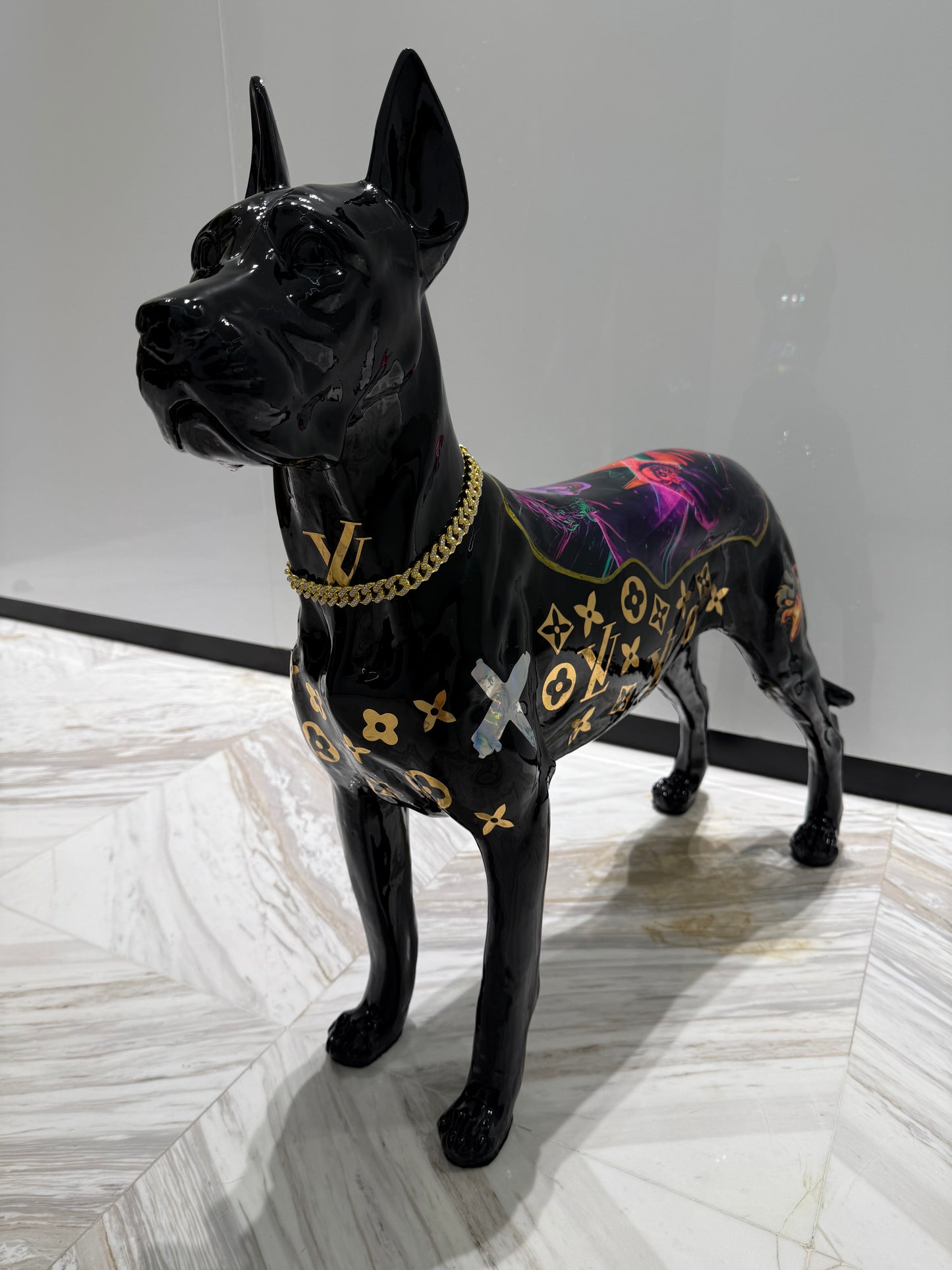 Luxury Black Dog Sculpture with Designer Accents