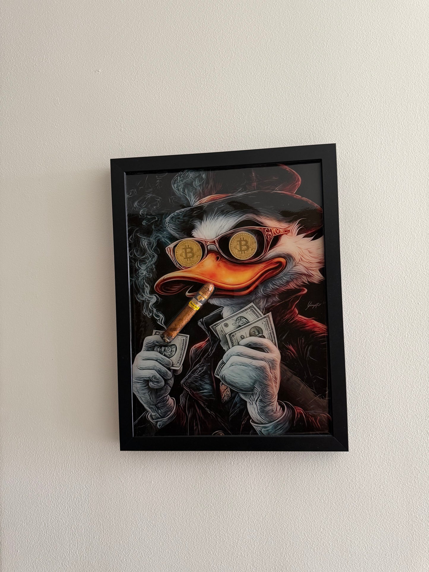Smoking Duck with Cigar Art Frame black