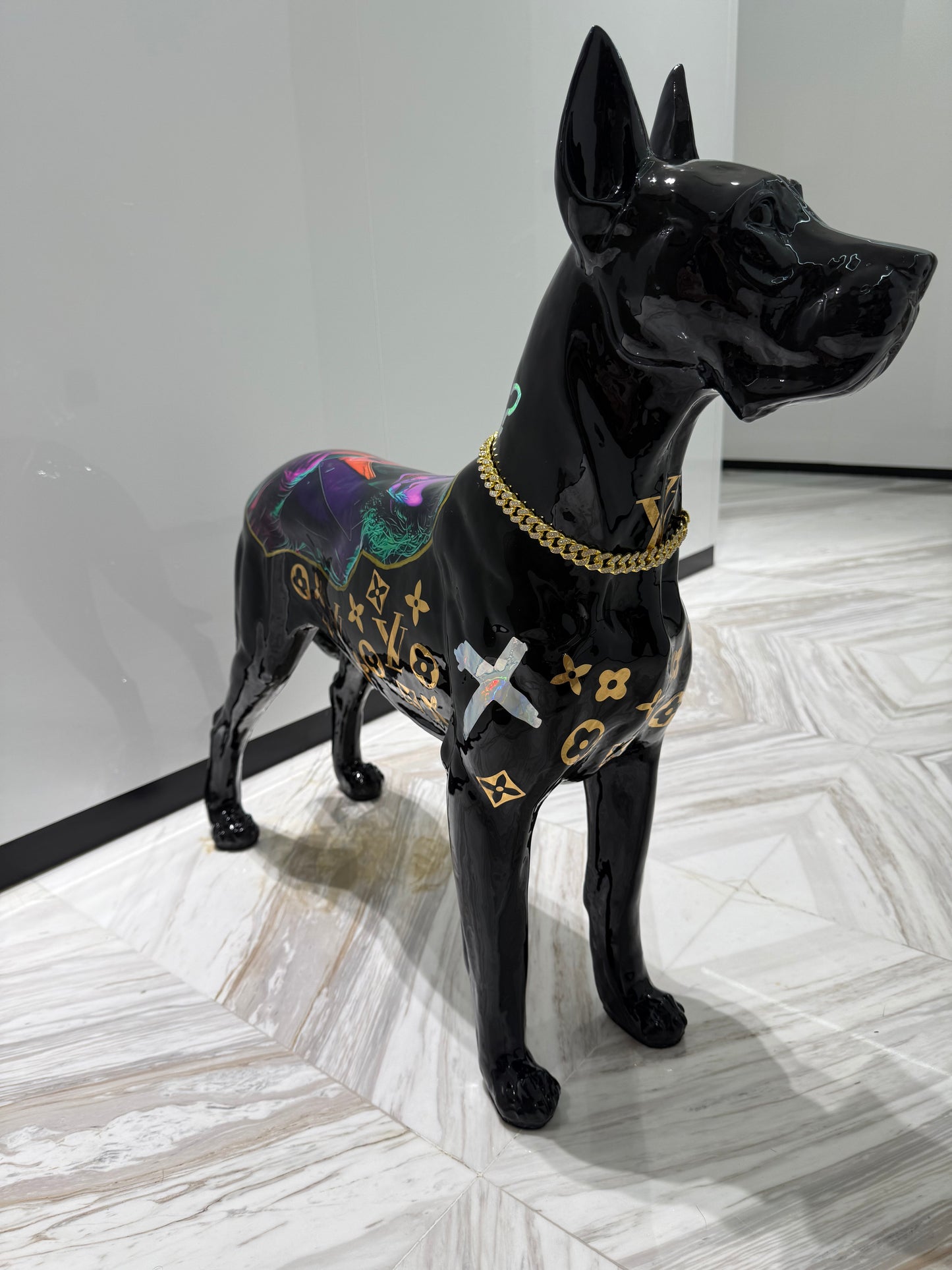 Luxury Black Dog Sculpture with Designer Accents