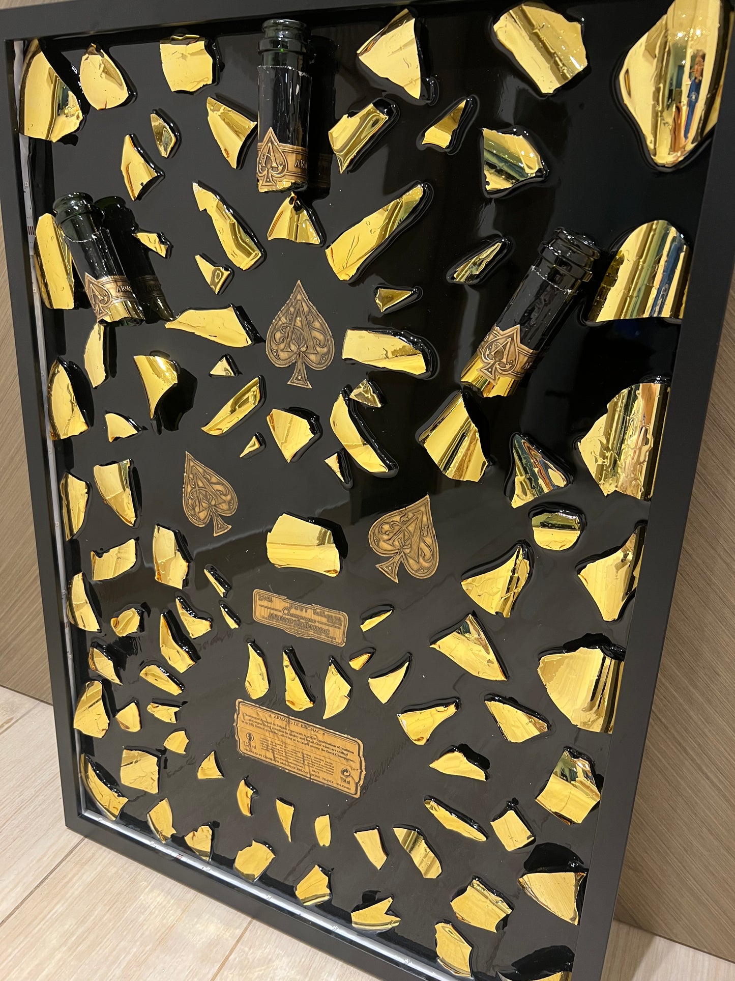 ACE Champagne Gold Broken Bottle art Big frame with LED light