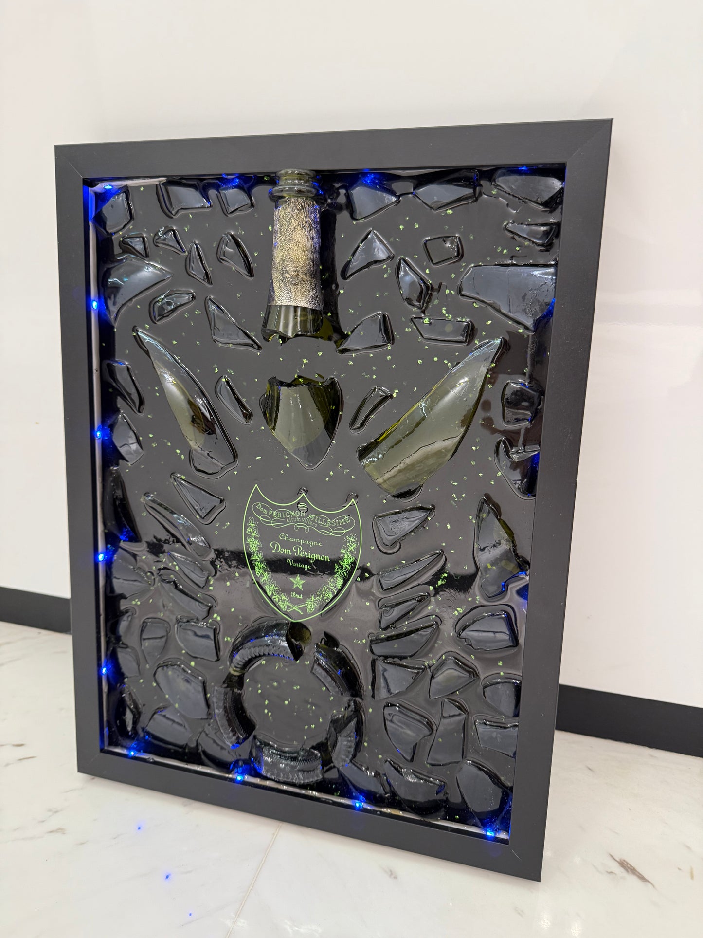 Dom Perignon Champagne with LED Light Broken Bottle Art Frame