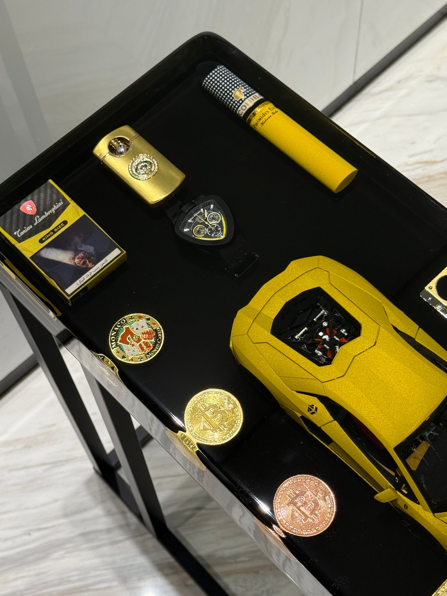 Lamborghini yellow Square Side Table