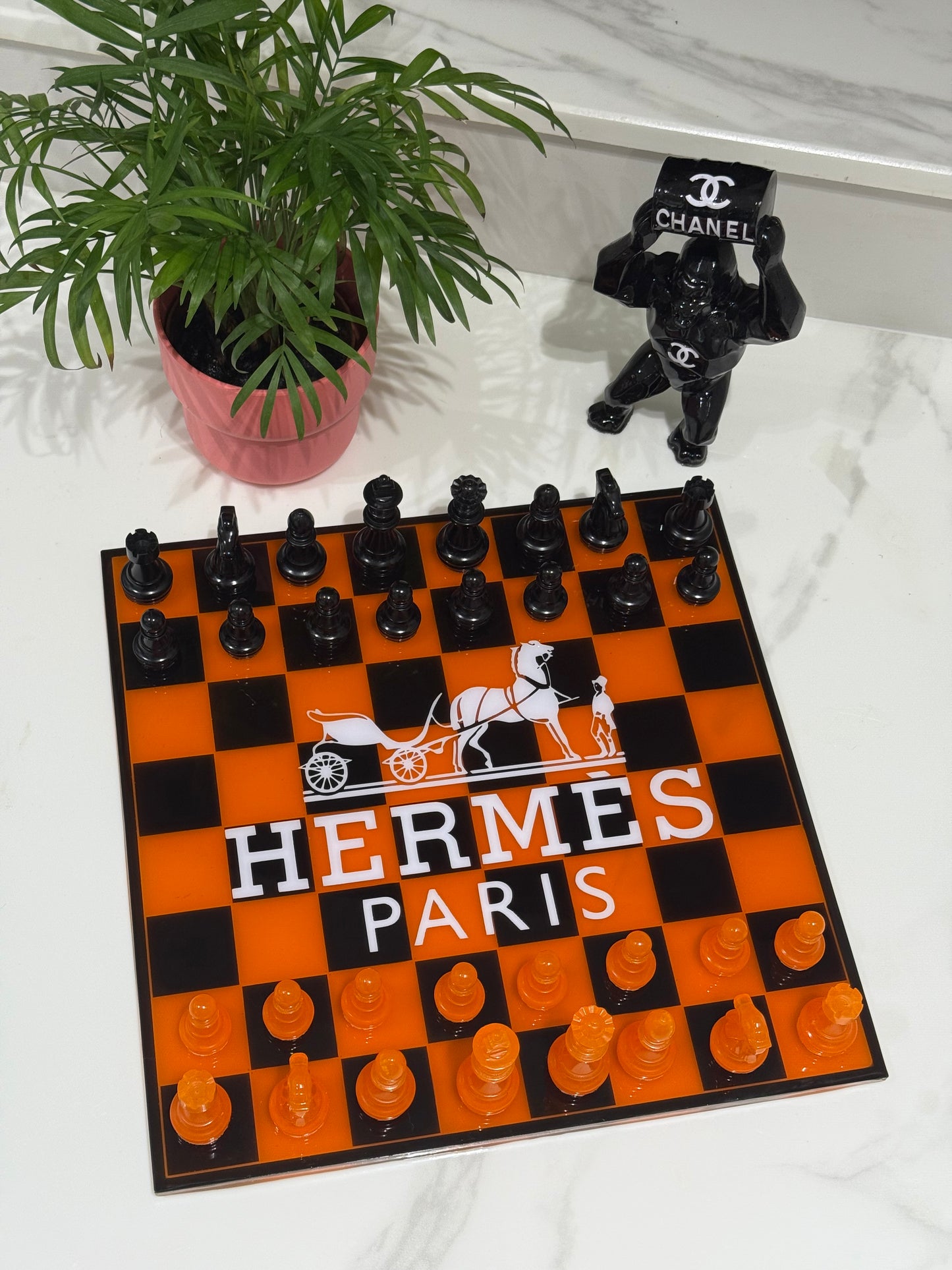 Chess Board Set Hermes Game Orange and black