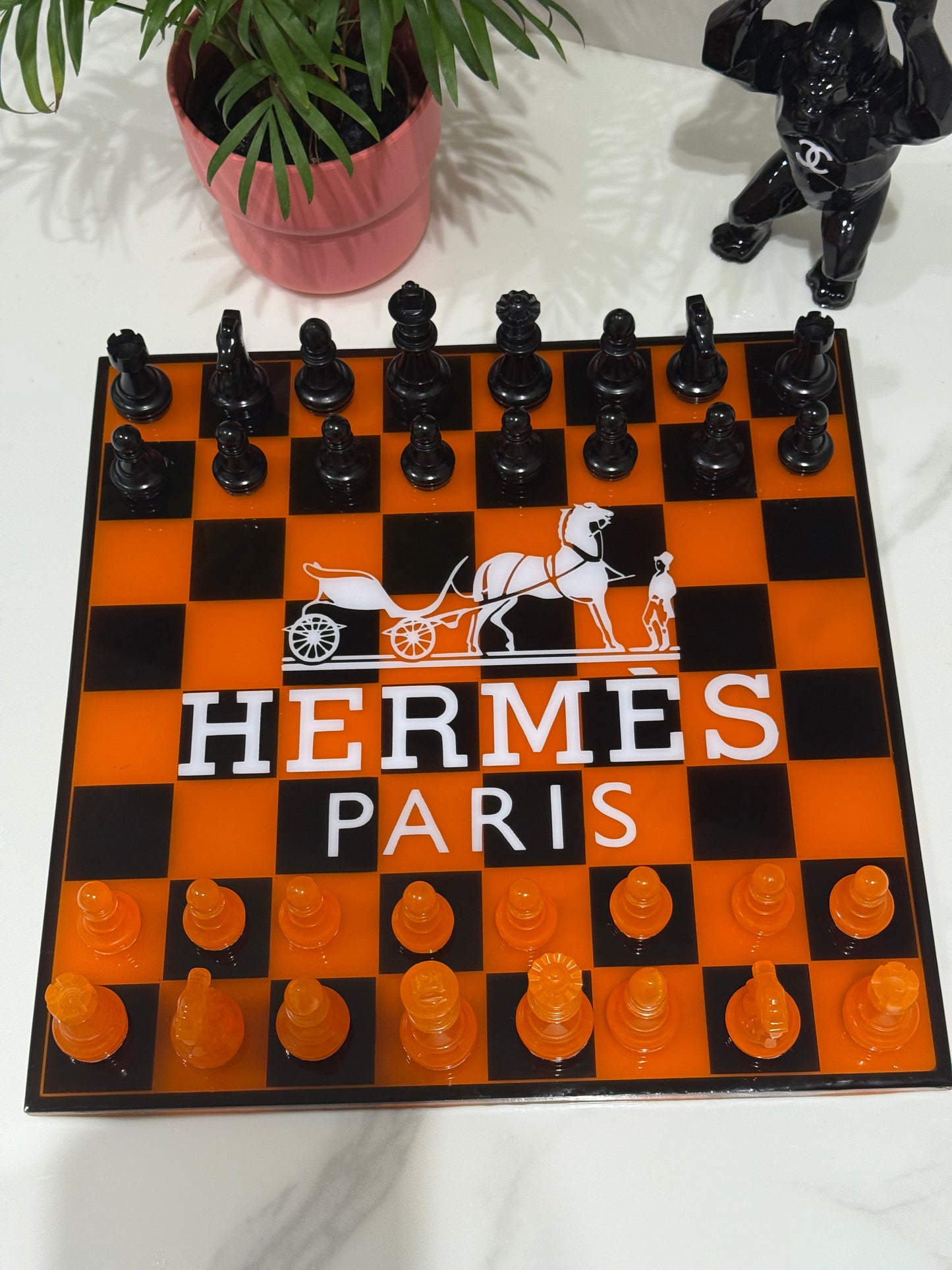 Chess Board Set Hermes Game Orange and black