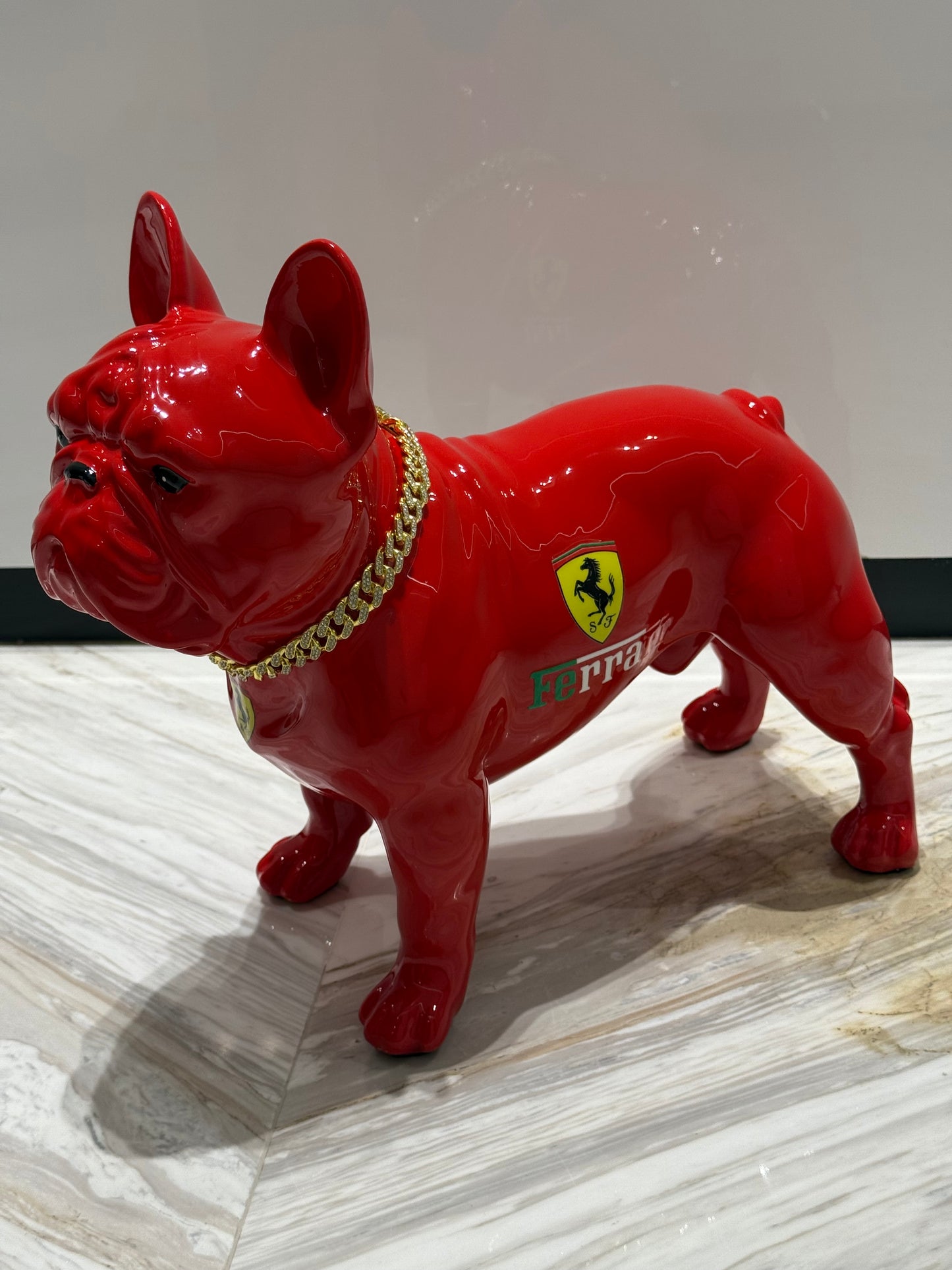 Red Ferrari Dog Sculpture with Designer Accents