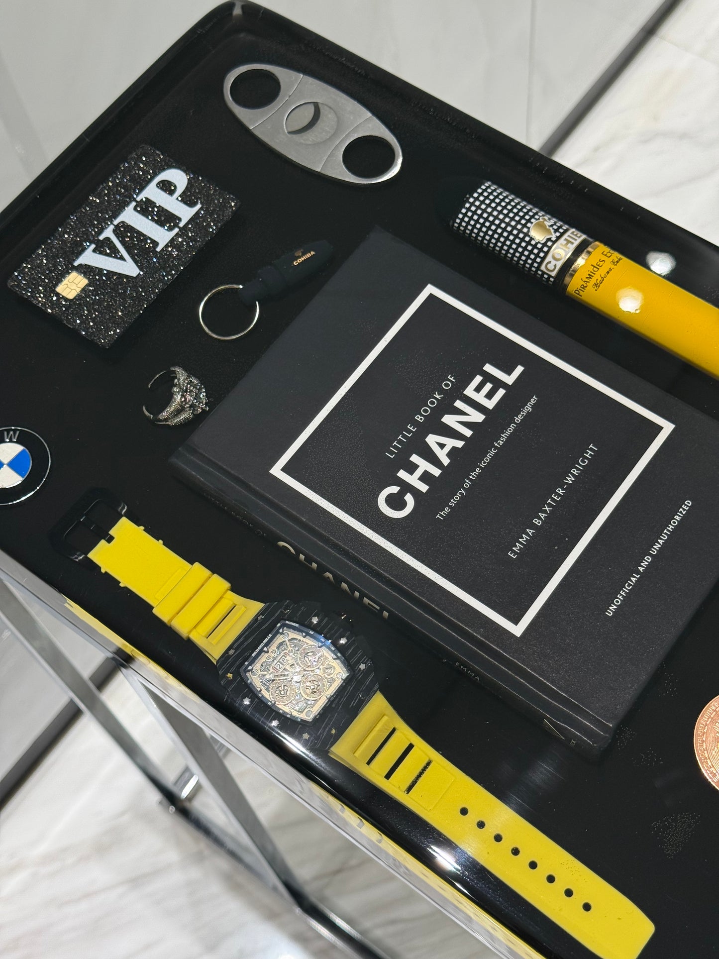 Chanel Book and Richard Mille watch Square Side Table