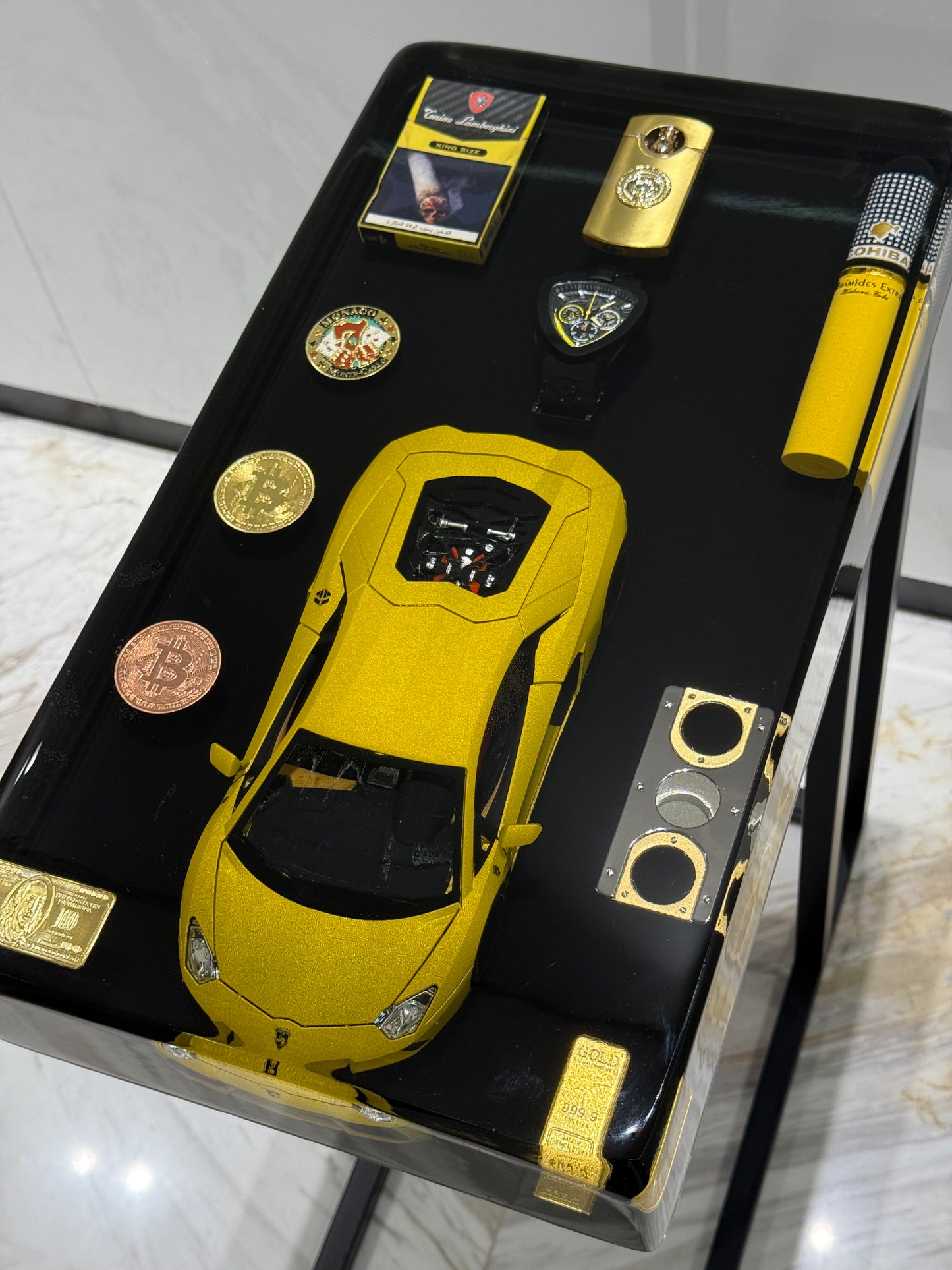 Lamborghini yellow Square Side Table