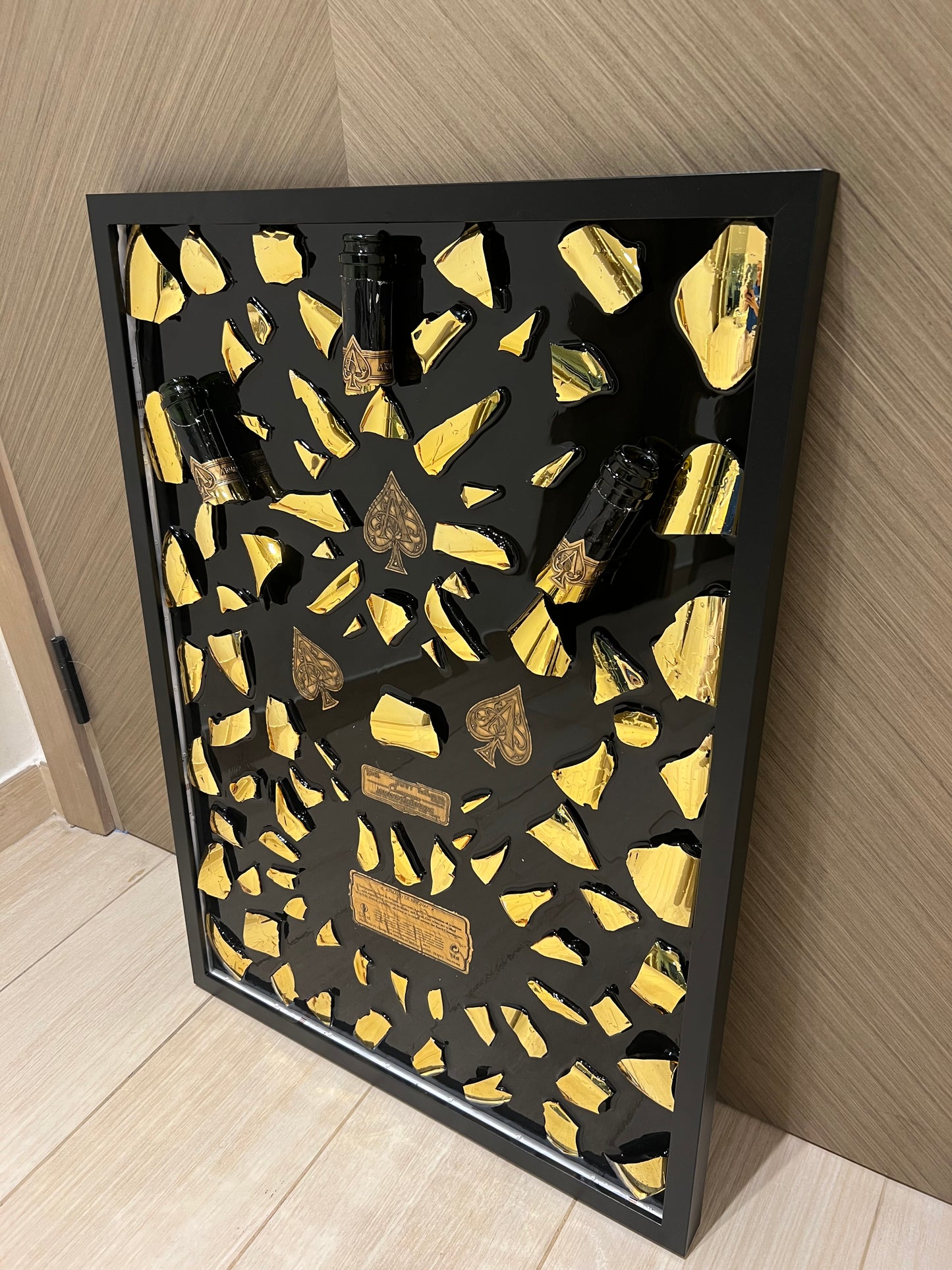 ACE Champagne Gold Broken Bottle art Big frame with LED light