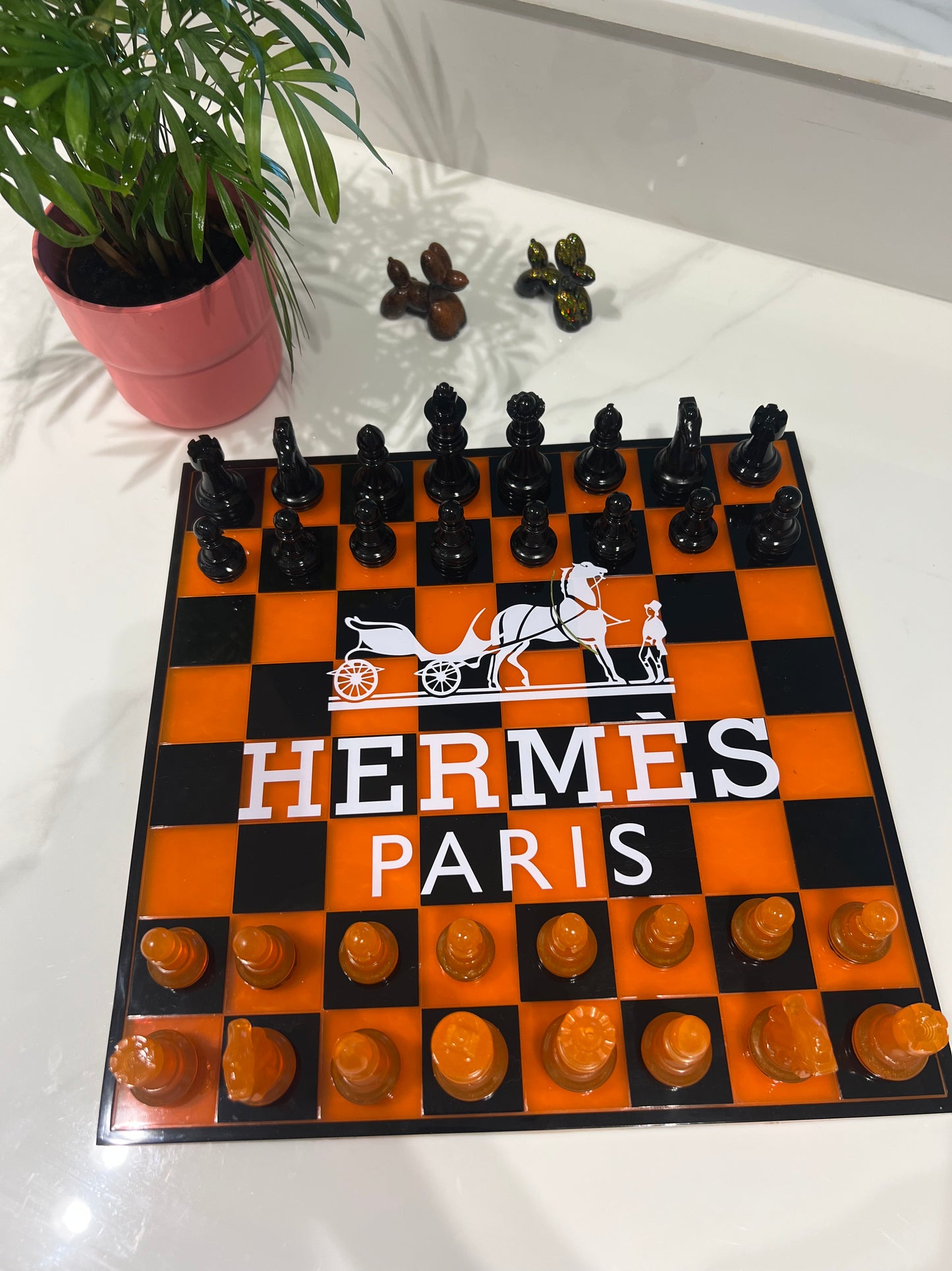 Chess Board Set Hermes Game Orange and black