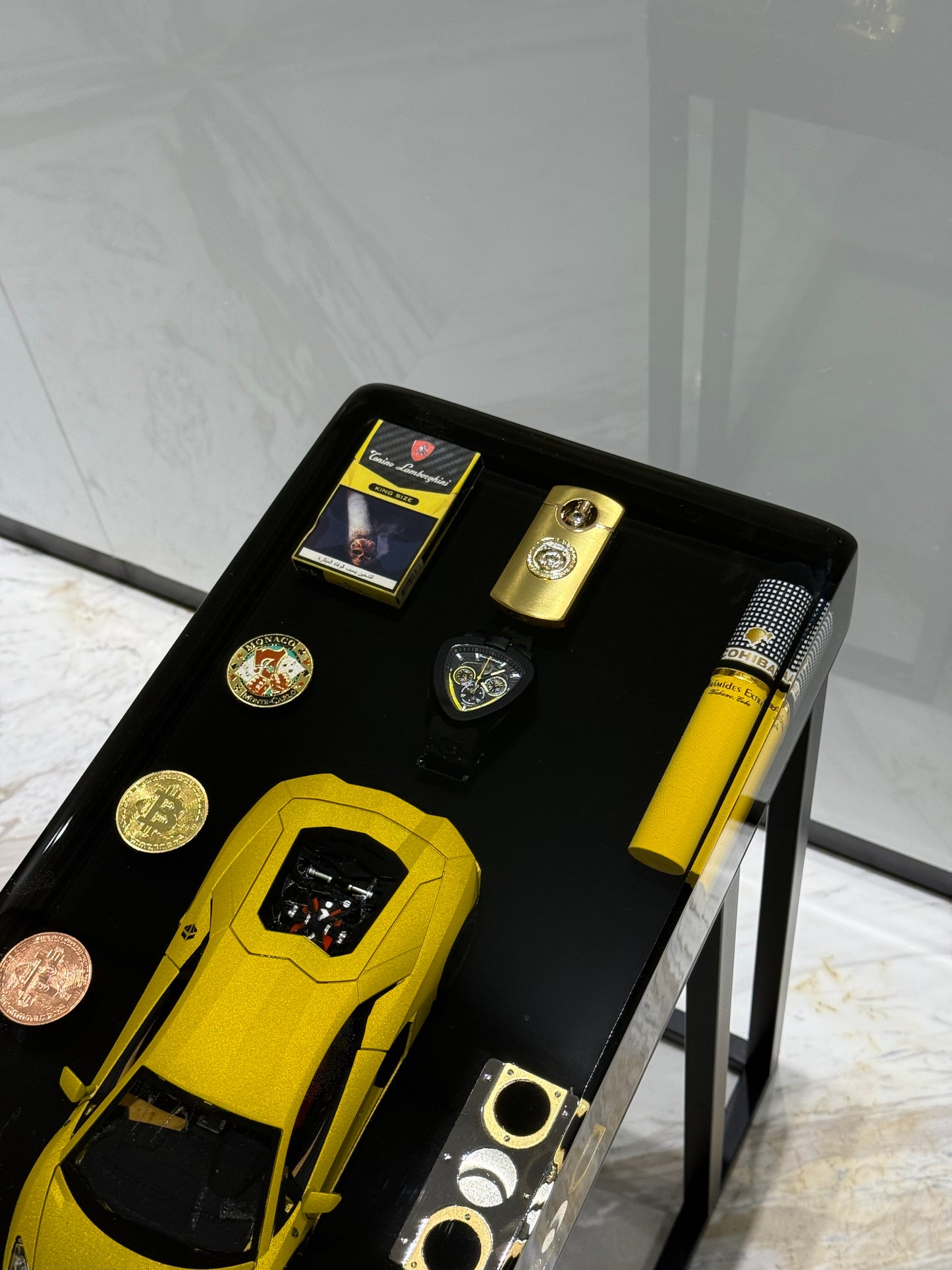 Lamborghini yellow Square Side Table