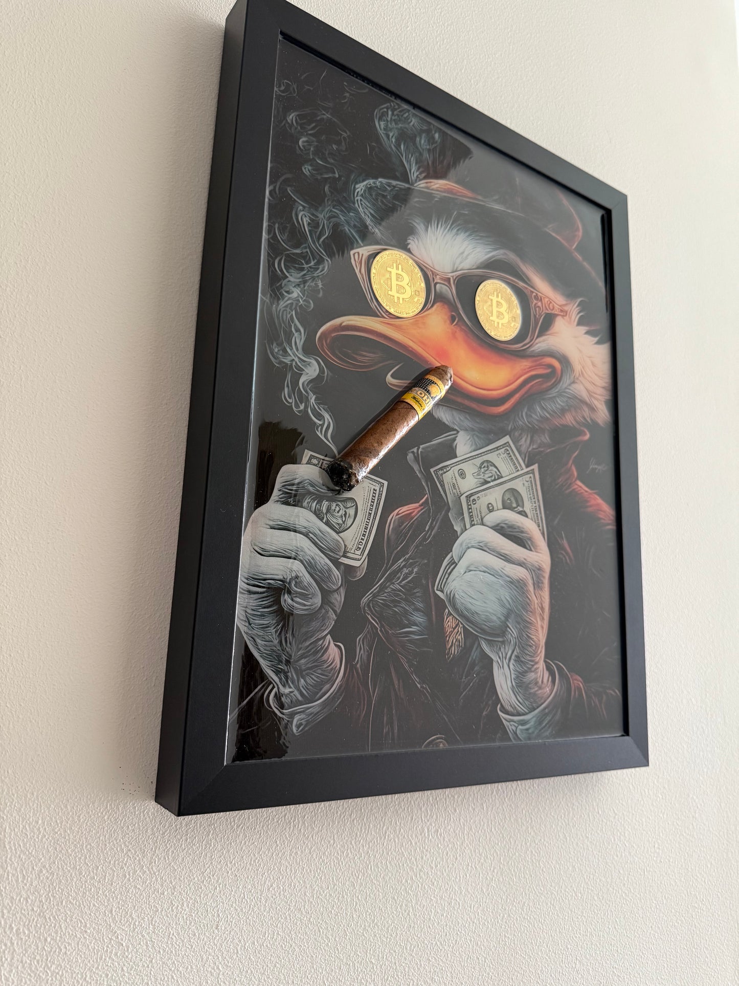 Smoking Duck with Cigar Art Frame black