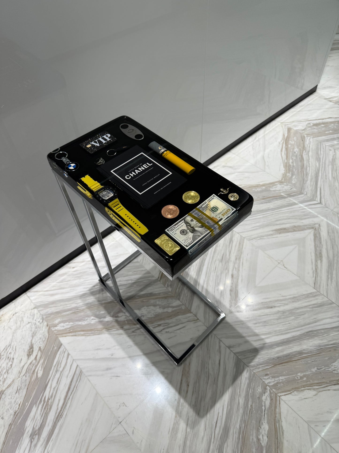 Chanel Book and Richard Mille watch Square Side Table