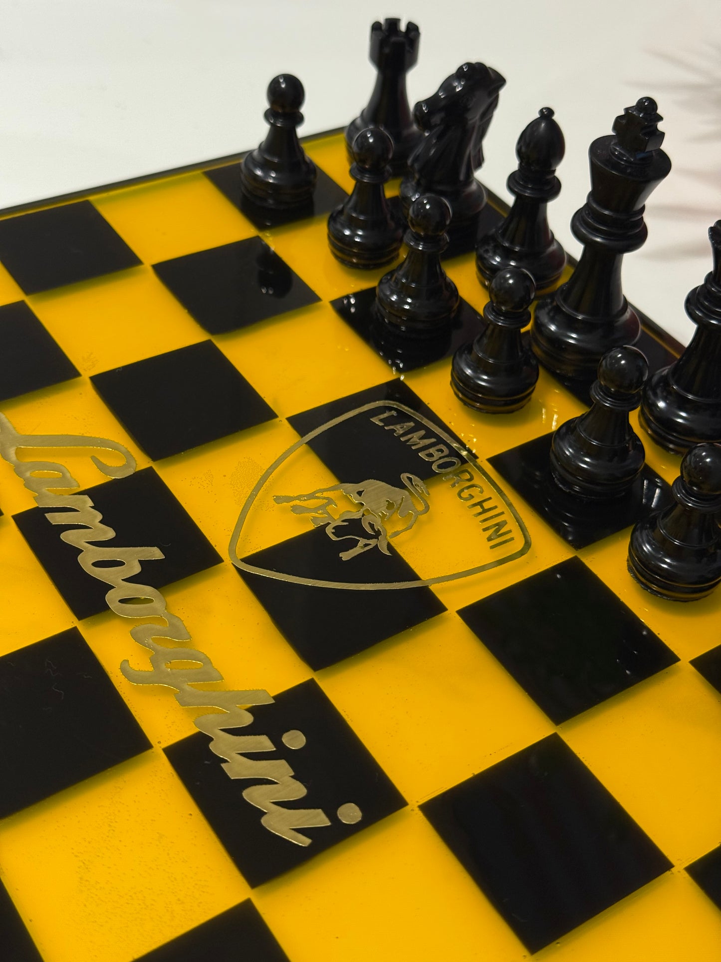 Chess Board Set Lamborghini Game yellow and black