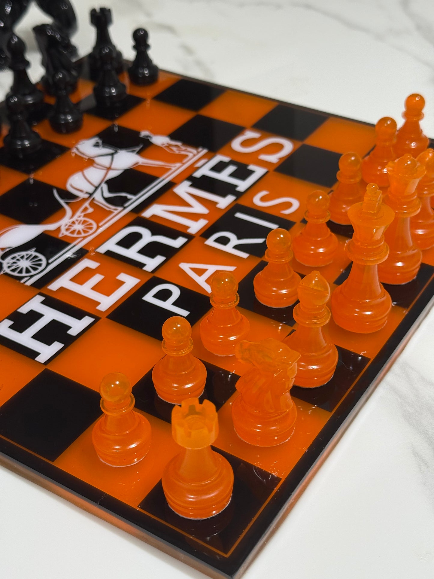 Chess Board Set Hermes Game Orange and black
