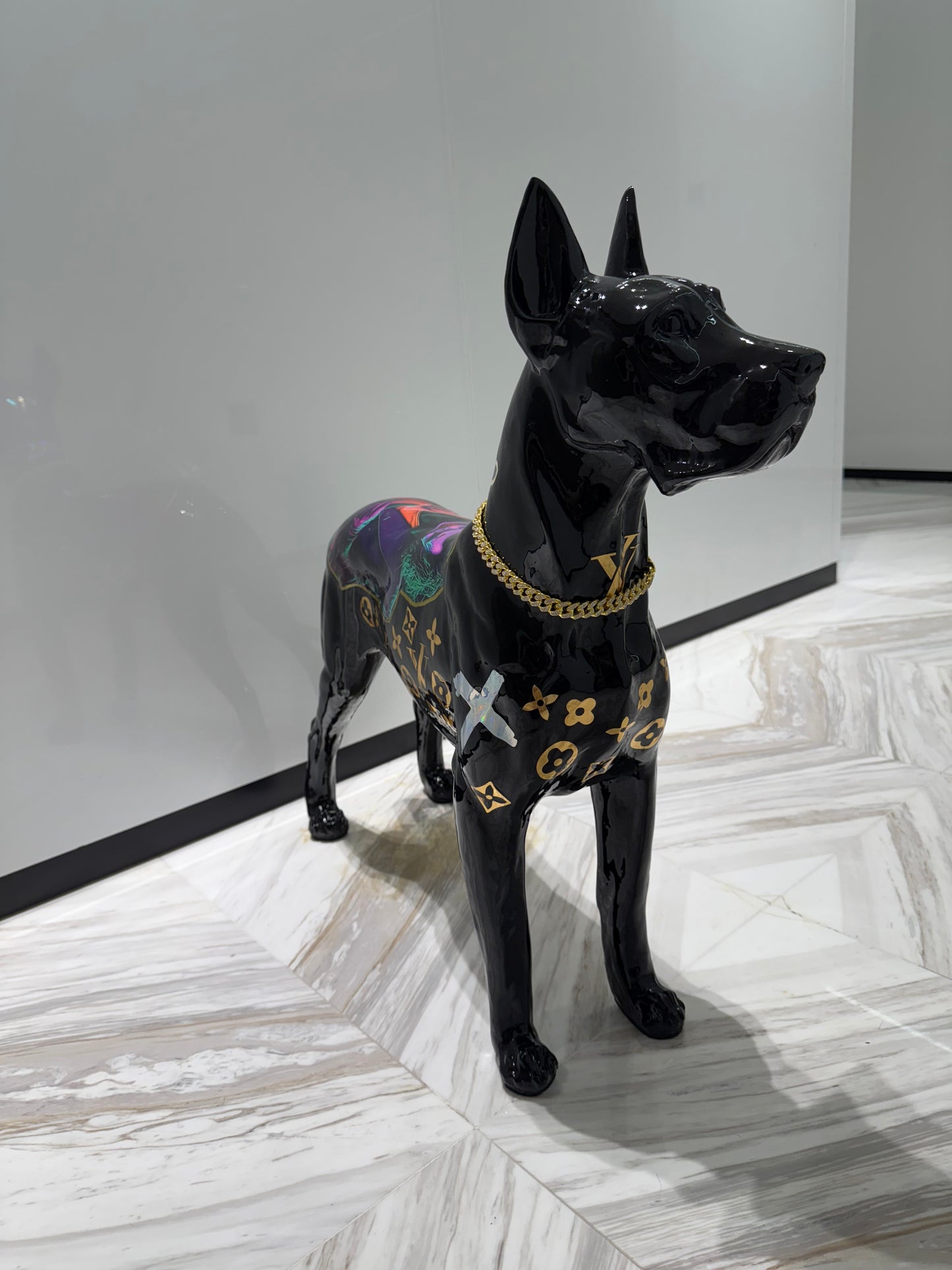 Luxury Black Dog Sculpture with Designer Accents