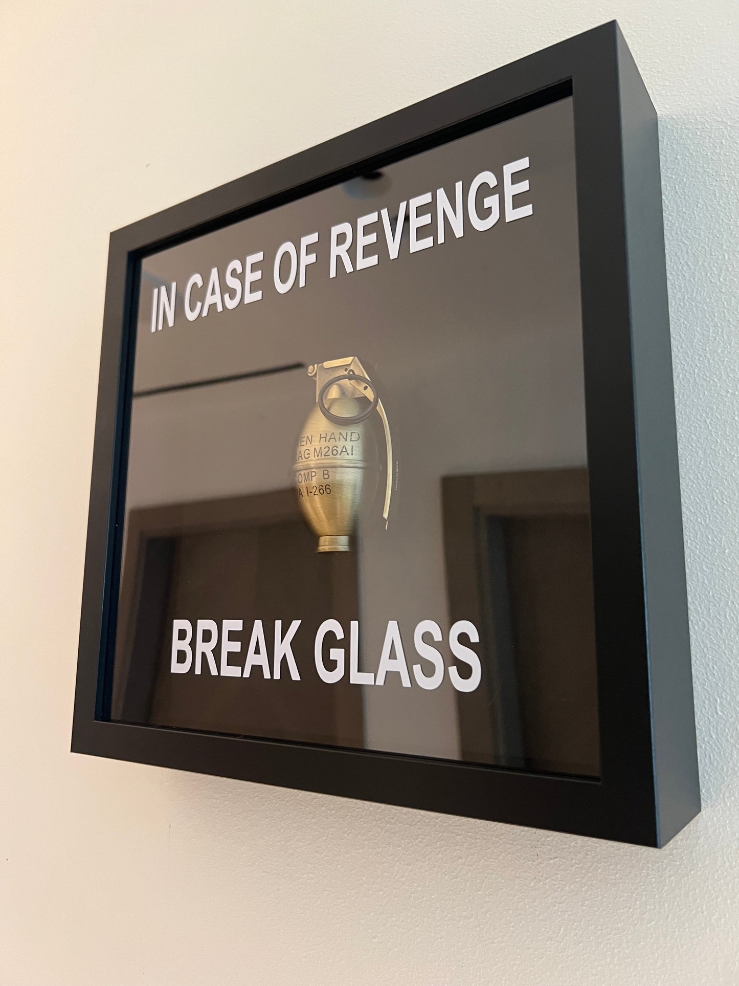 In Case of Revenge Break Glass Grenade Box Frame black
