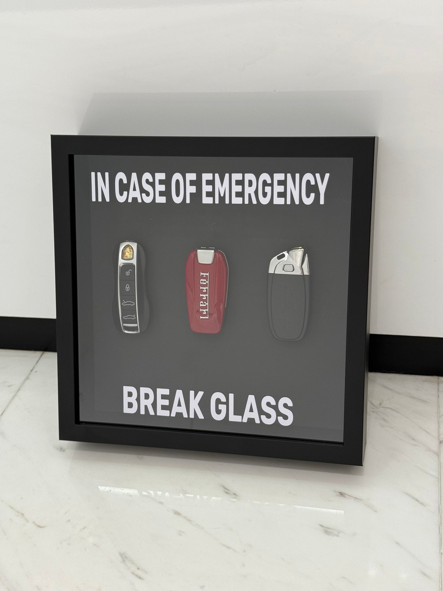 In Case of Emergency Box Frame – Ferrari, Lamborghini & Porsche Keys