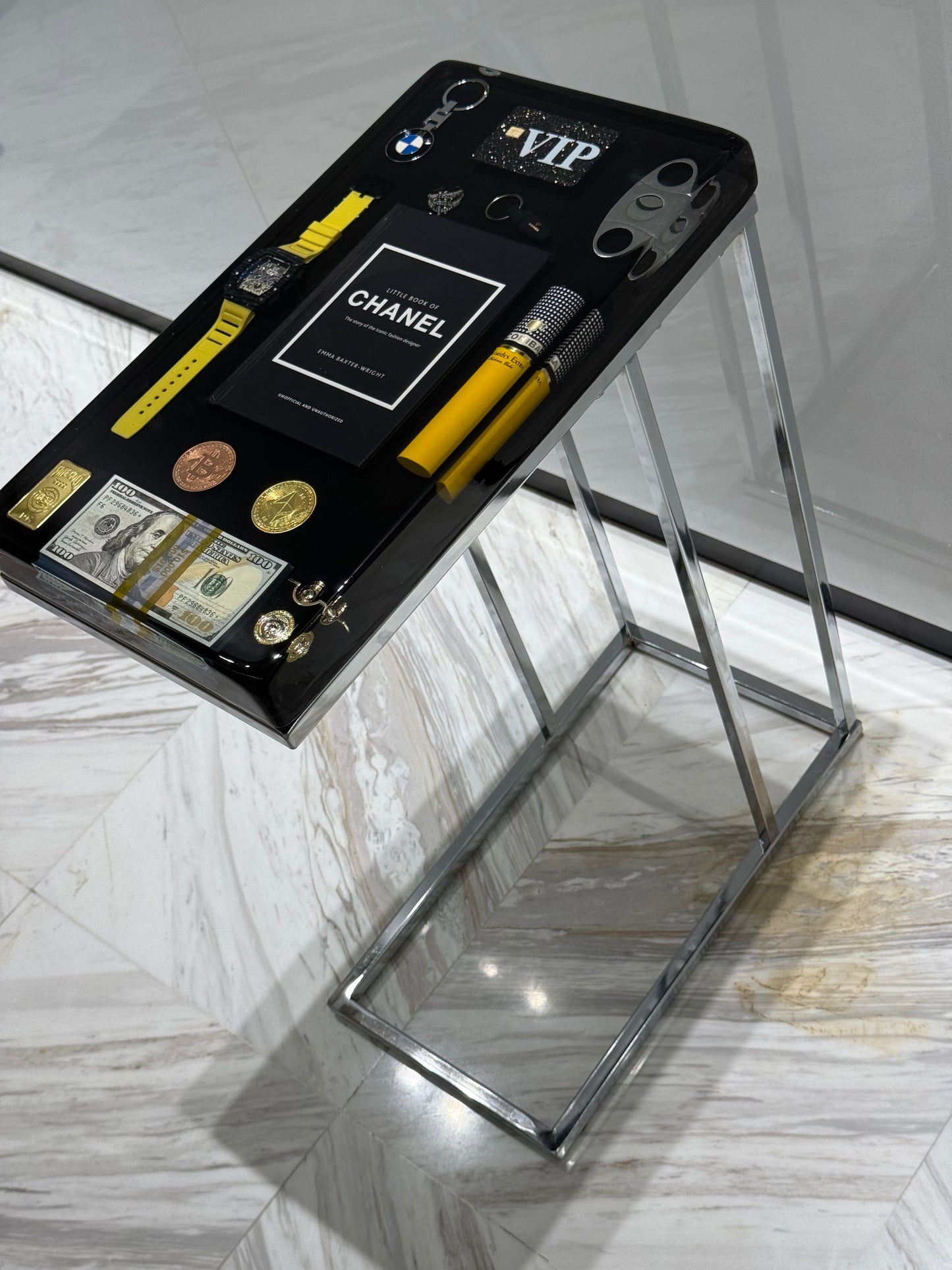 Chanel Book and Richard Mille watch Square Side Table