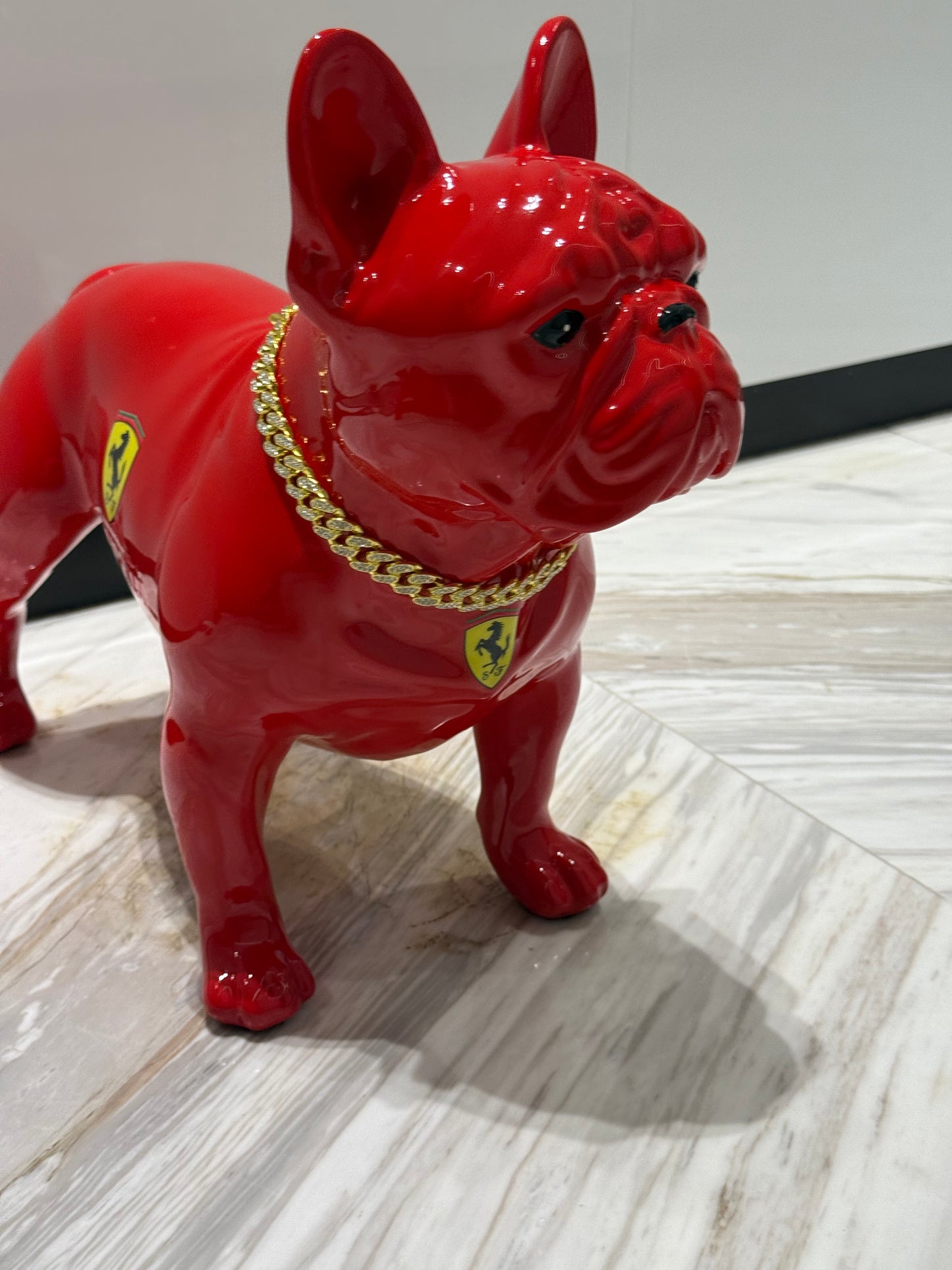 Red Ferrari Dog Sculpture with Designer Accents