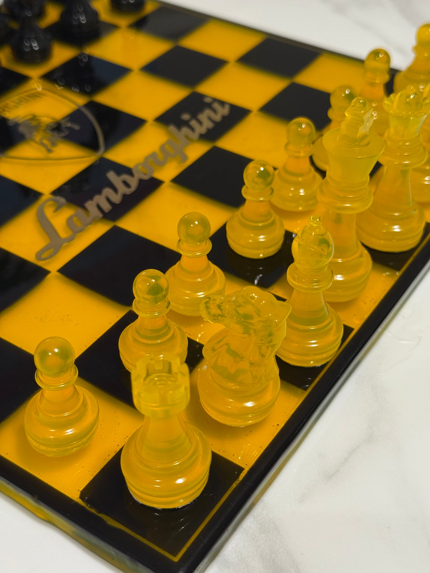 Chess Board Set Lamborghini Game yellow and black