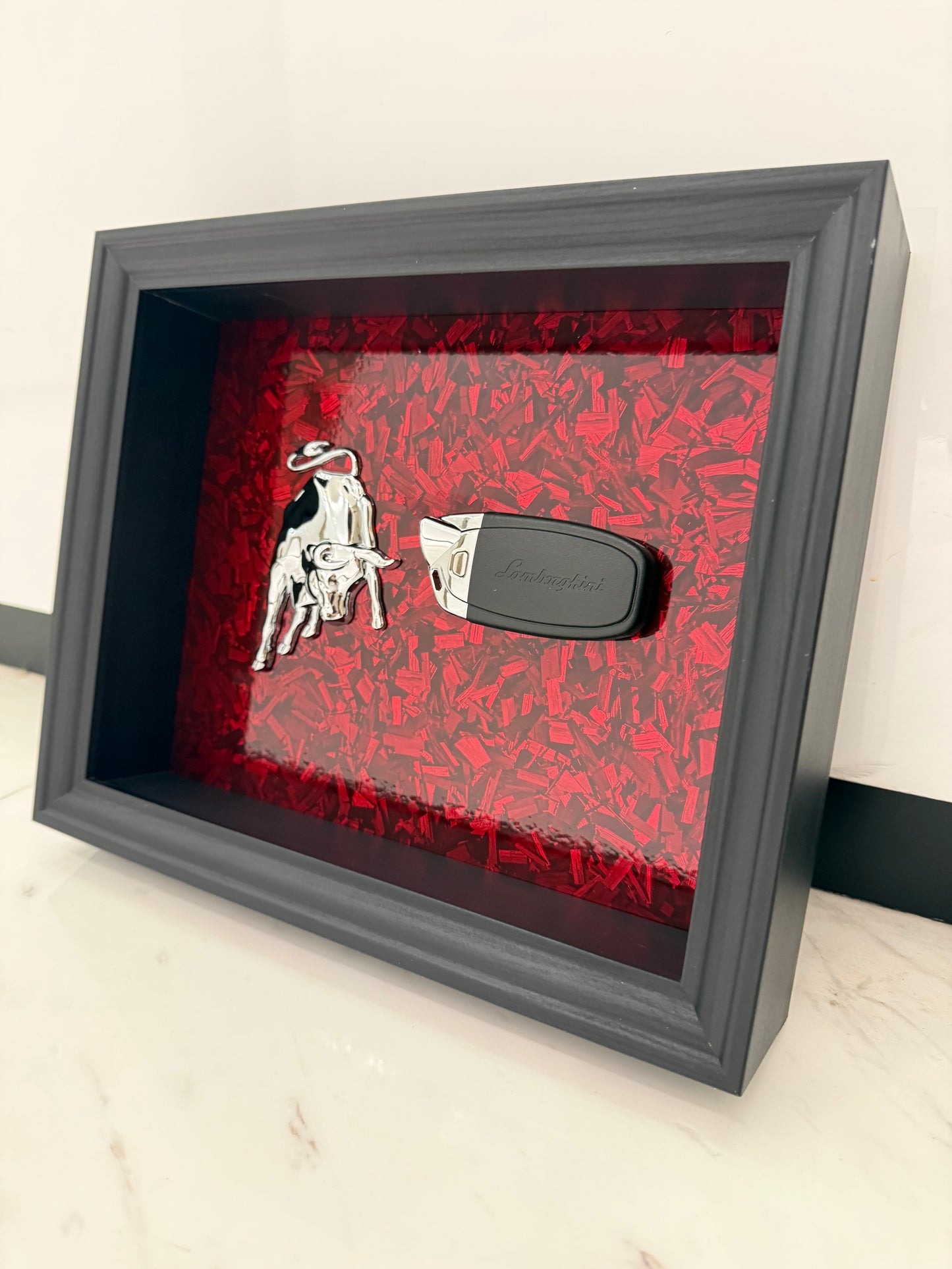 Bull & Key Shadow Box Frame – Luxury Automotive Inspired Wall Art