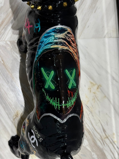 Black Chanel Dog Sculpture with Designer Accents