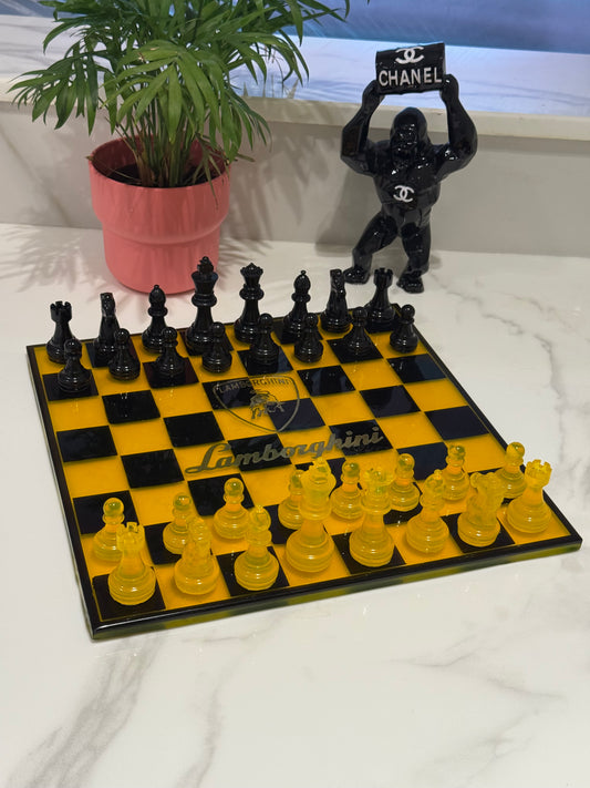 Chess Board Set Lamborghini Game yellow and black