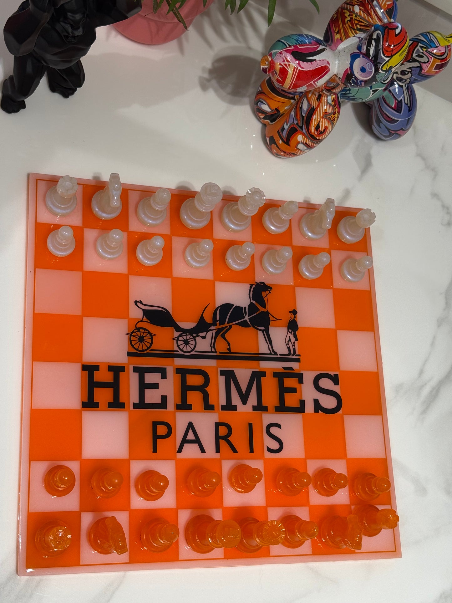 Chess Board Set Hermes Game light Orange and black