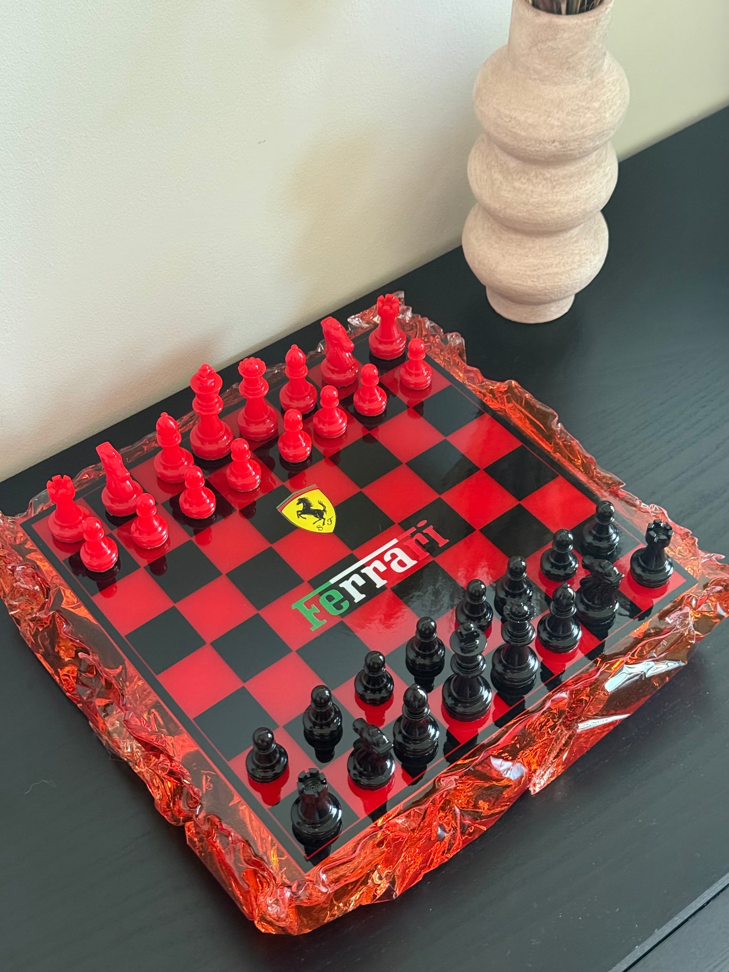 Chess Board Set Ferrari inspired red and black