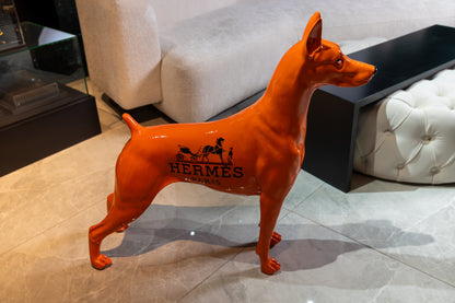 Luxury Orange Hermes Dog Sculpture with Designer Accents Limited 001