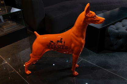 Luxury Orange Hermes Dog Sculpture with Designer Accents Limited 001