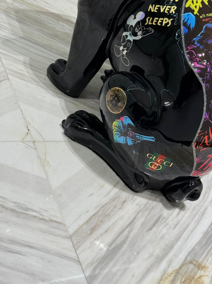 Black Gucci Dog Sculpture with Designer Accents