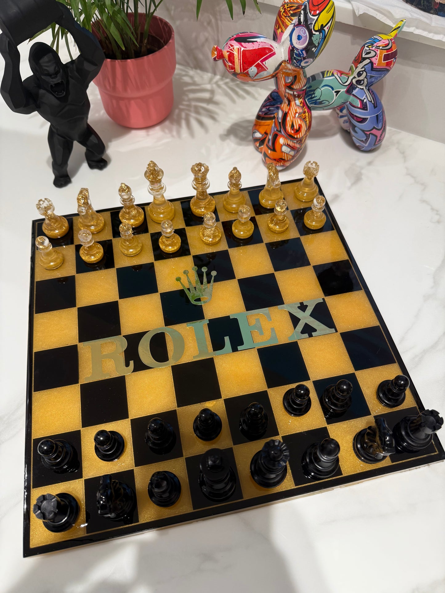 Chess Board Set Rolex Game gold and black