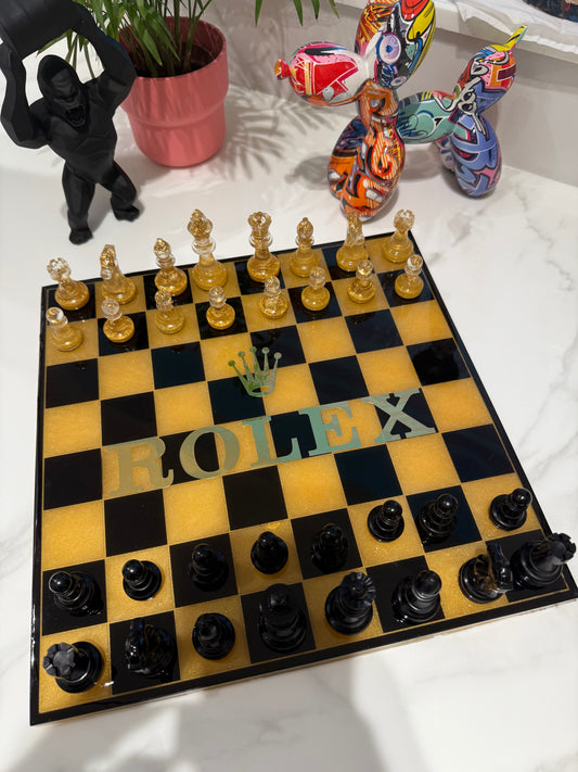 Chess Board Set Rolex Game gold and black