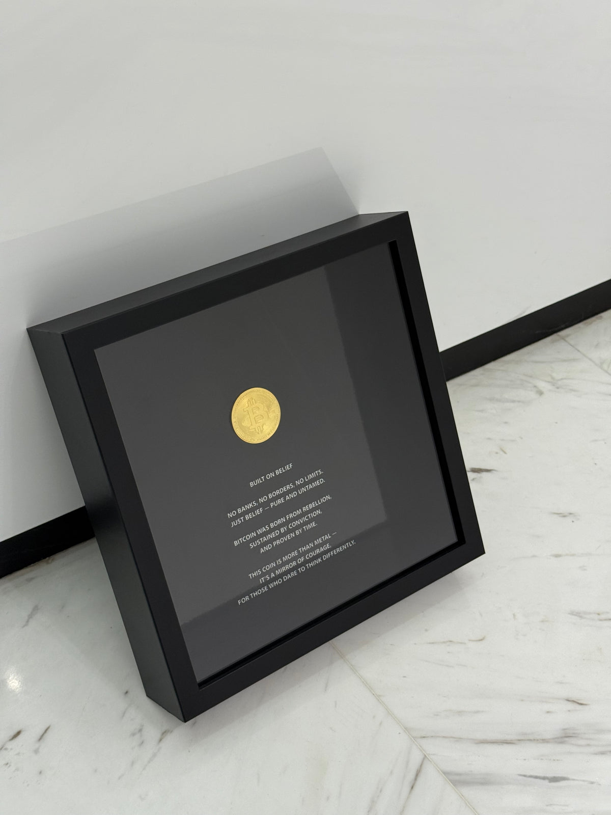 Built on Belief – Golden Bitcoin Box Frame