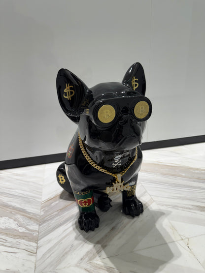 Black Gucci Dog Sculpture with Designer Accents
