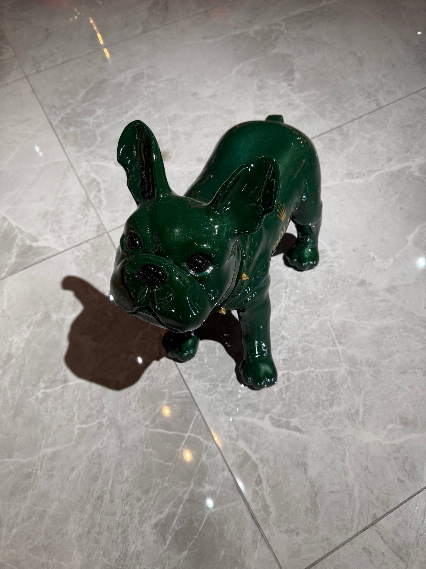 Green Rolex Dog Sculpture – Luxury Loyalty in Art Form