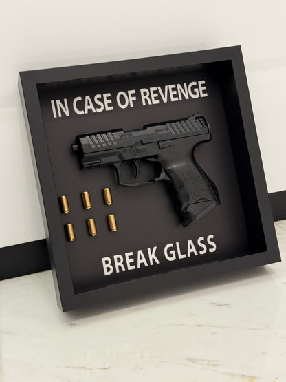 In Case of Revenge Break Glass Fake Gun Box Frame