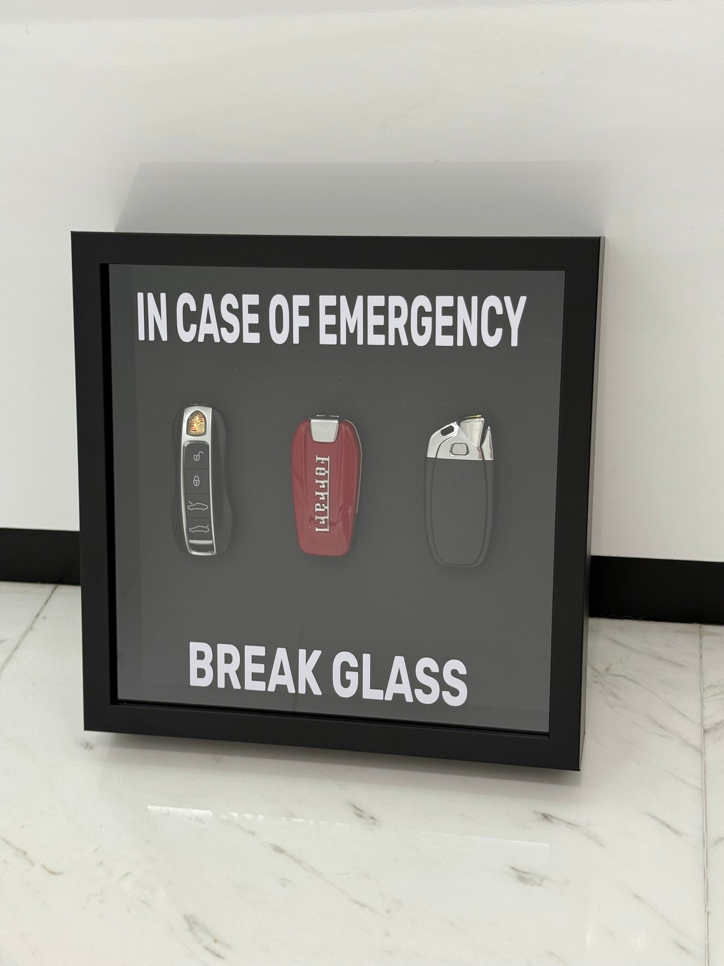In Case of Emergency Box Frame – Ferrari, Lamborghini & Porsche Keys