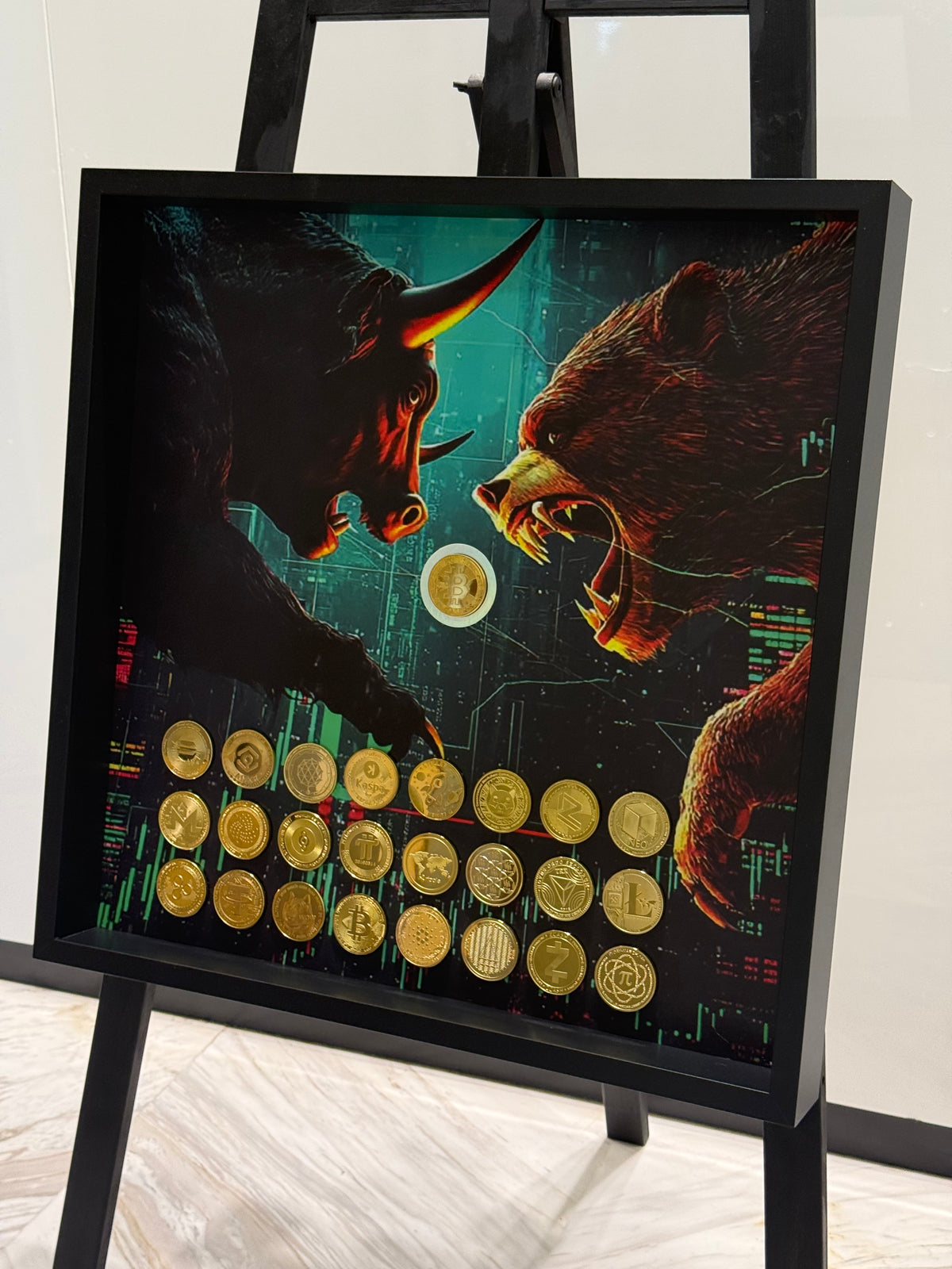 Bull and bear Crypto Shadow Box Frame – Luxury Inspired Wall Art