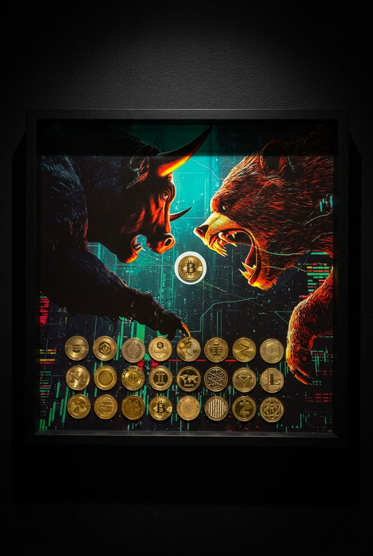Bull and bear Crypto Shadow Box Frame – Luxury Inspired Wall Art