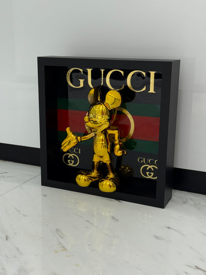 Golden Mickey in Gucci Box Frame – A Fusion of Playful Icon & Luxury Design