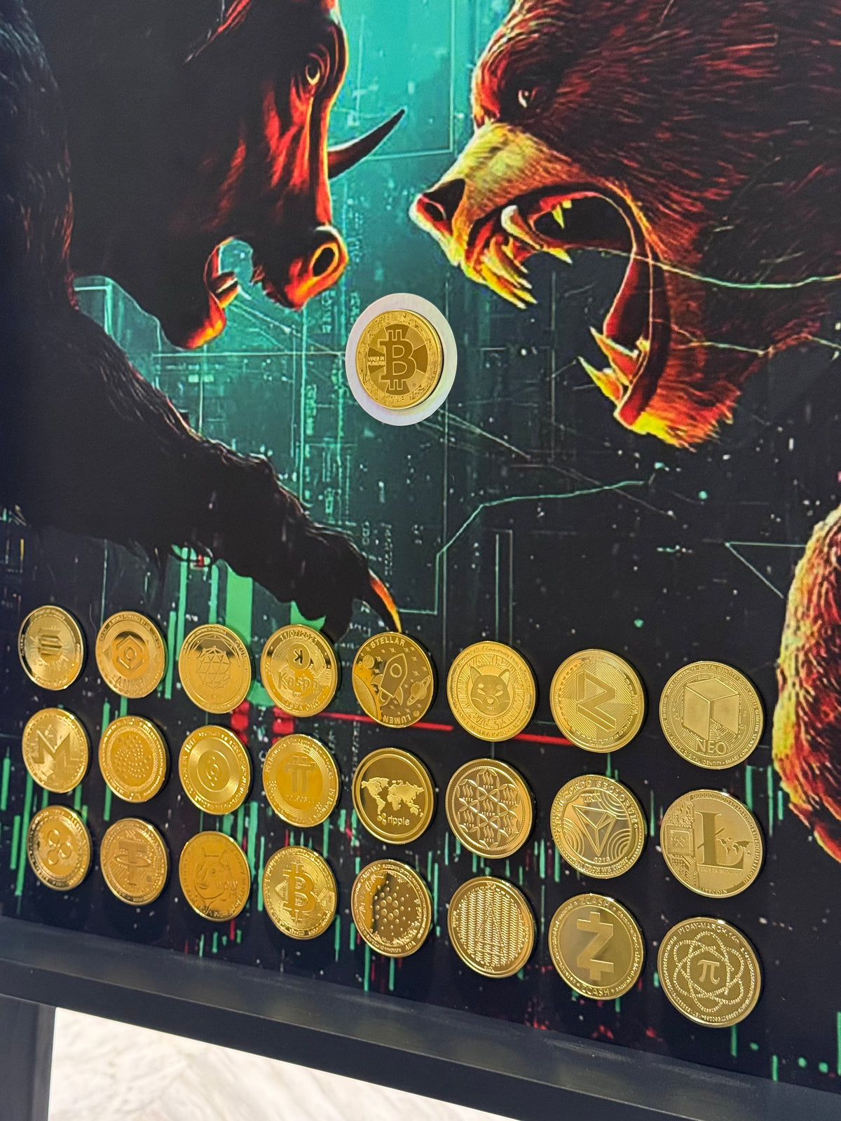 Bull and bear Crypto Shadow Box Frame – Luxury Inspired Wall Art