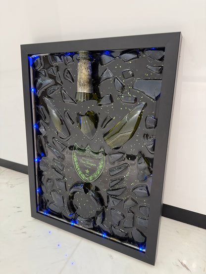 Dom Perignon Champagne with LED Light Broken Bottle Art Frame