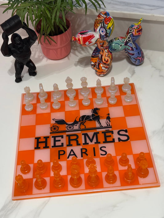 Chess Board Set Hermes Game light Orange and black
