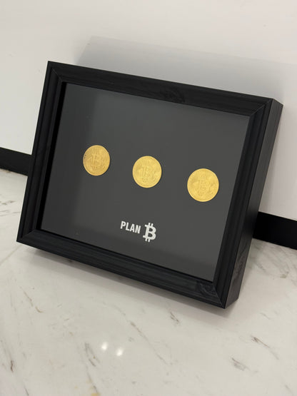 Plan B Bitcoin Box Frame – Golden Coin Statement Wall Art