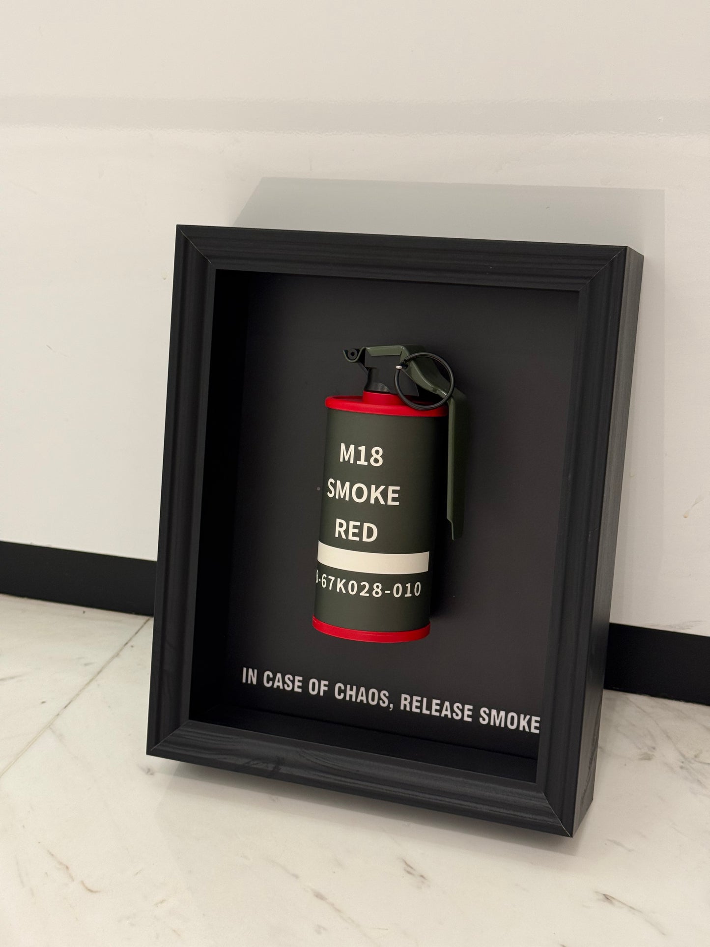 Smoke Grenade Statement Box Frame – Controlled Chaos, Captured in Art